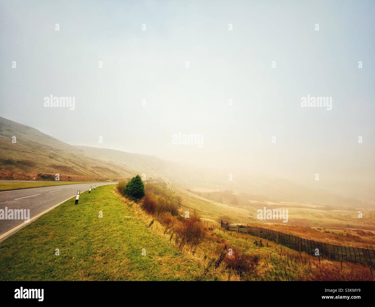 A photograph of a misty mountain road in South Wales - Smartphone Captured Stock Image