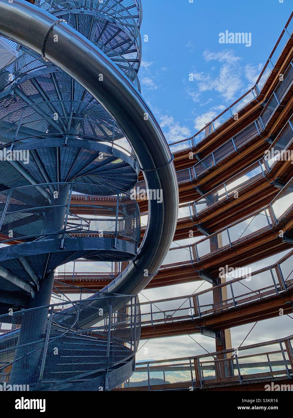 Malahat Skywalk Spiral Slide and Wood Structure, British Columbia Stock Photo