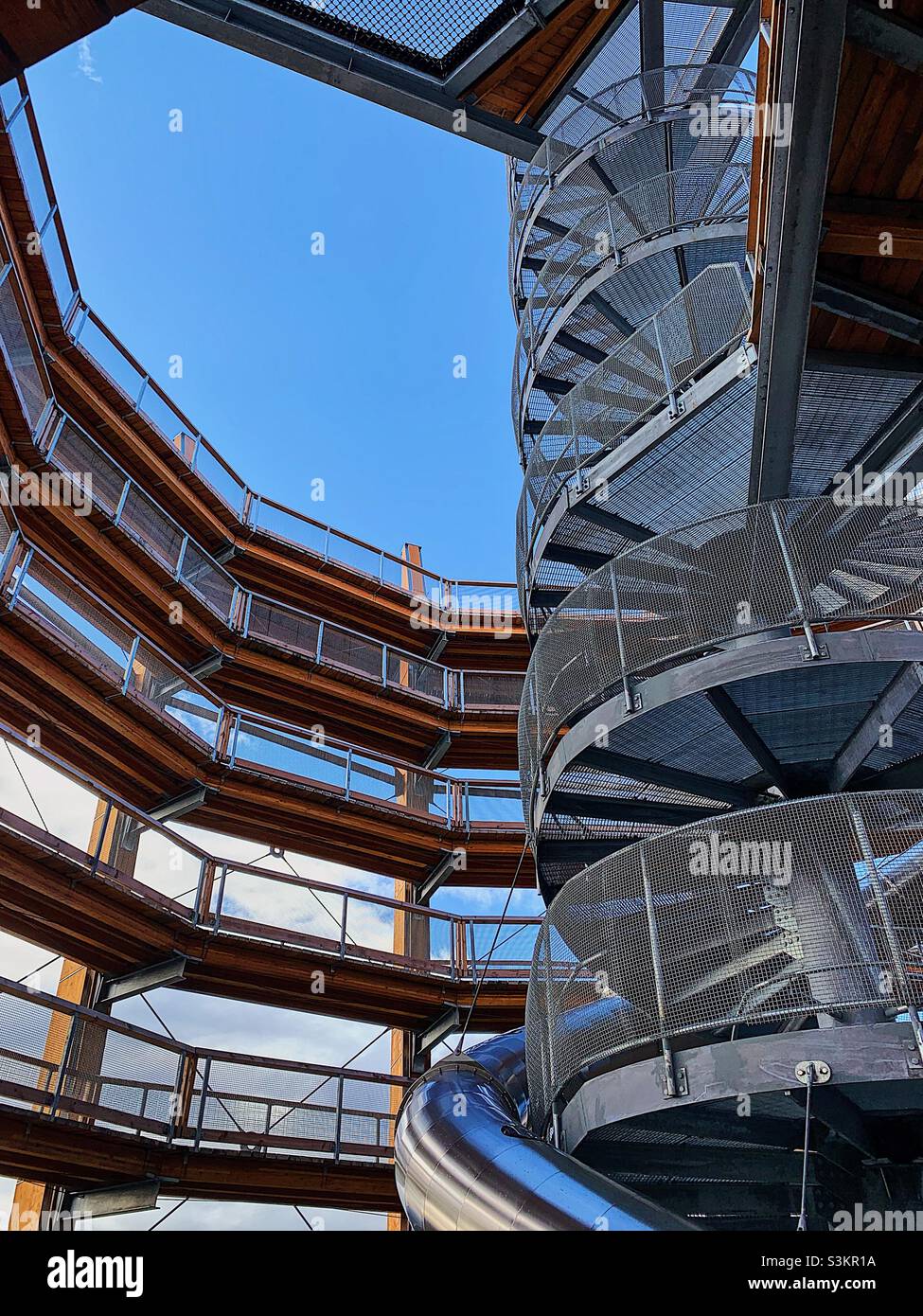 Malahat Skywalk Spiral Stair, Wood Structure, British Columbia Stock Photo