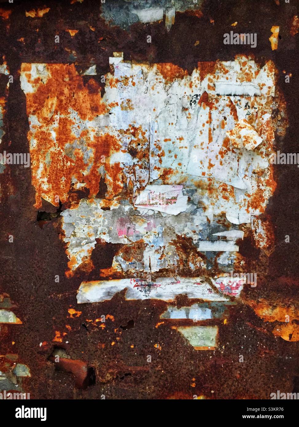 Detail of a rusting metal noticeboard, Mui Wo, Lantau Island, Hong Kong - Smartphone Captured Stock Image