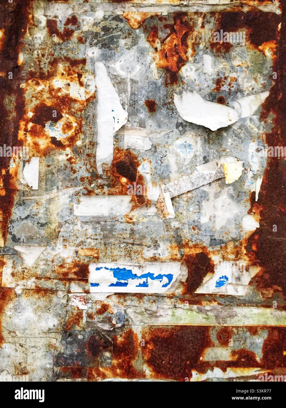 Detail of a rusting metal noticeboard, Mui Wo, Lantau Island, Hong Kong - Smartphone Captured Stock Image