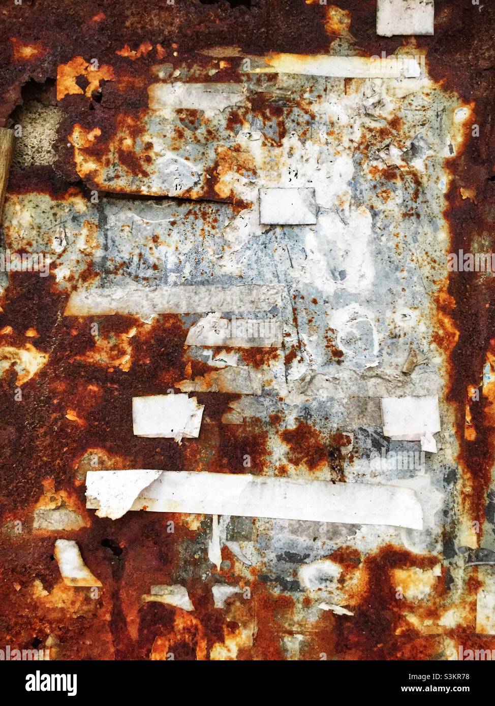 Detail of a rusting metal noticeboard, Mui Wo, Lantau Island, Hong Kong - Smartphone Captured Stock Image