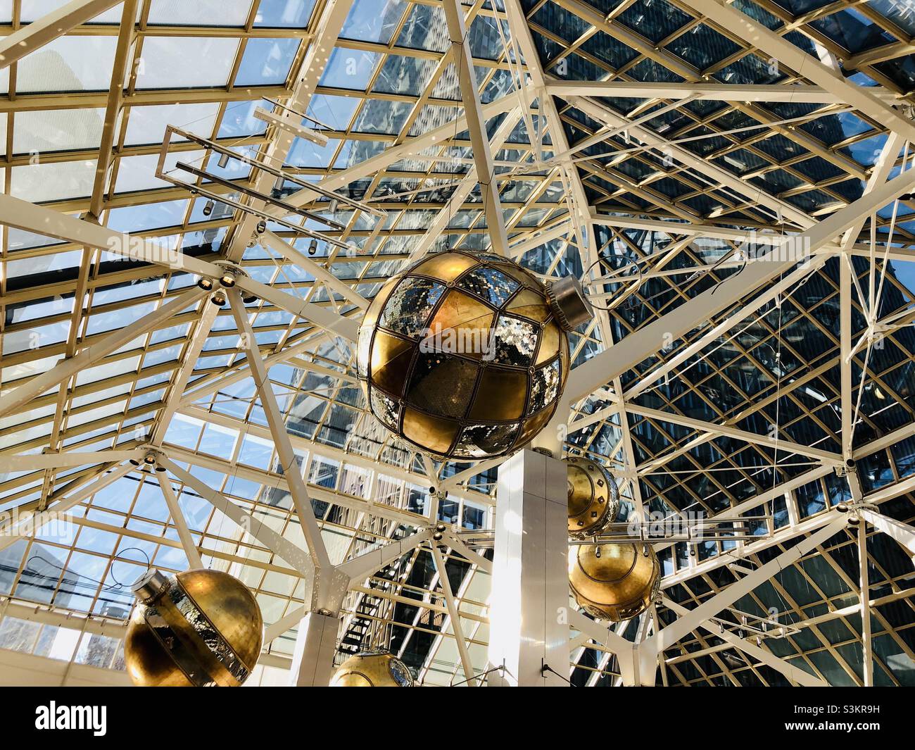 Giant ornaments Christmas decorations Boston’s Prudential center Stock Photo
