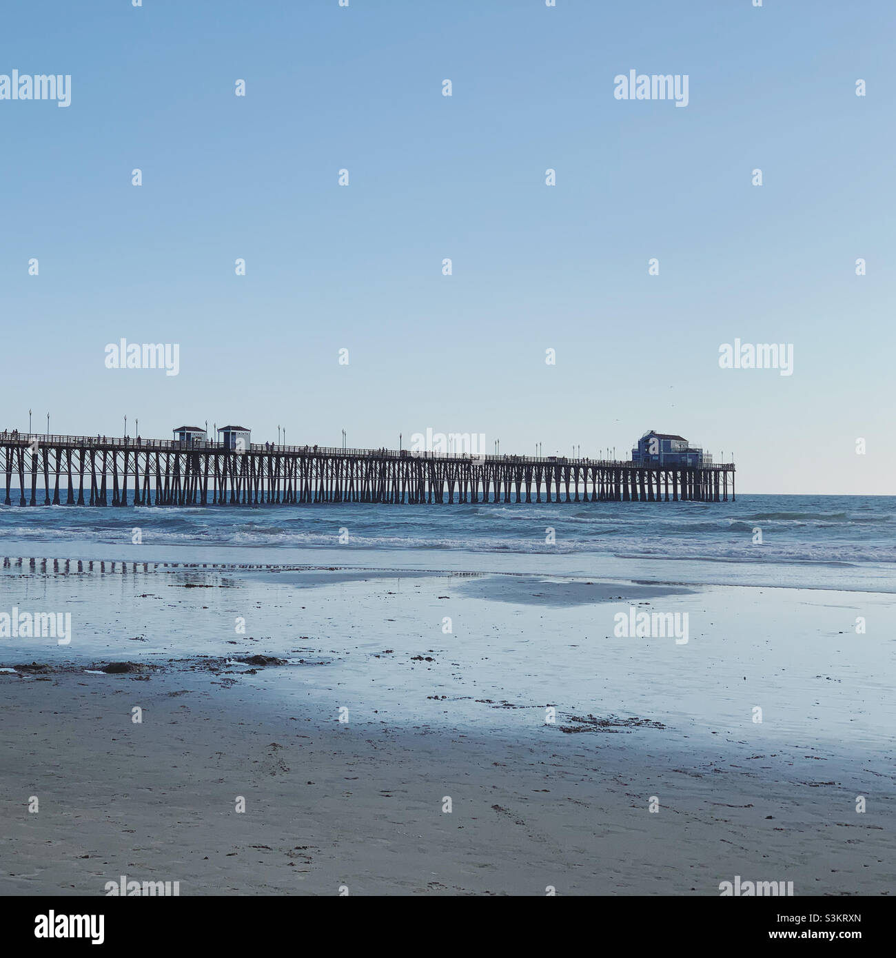 September, 2021, Oceanside Pier, Oceanside City Beach, Oceanside, San Diego County, California, United States, North America - Smartphone Captured Stock Image