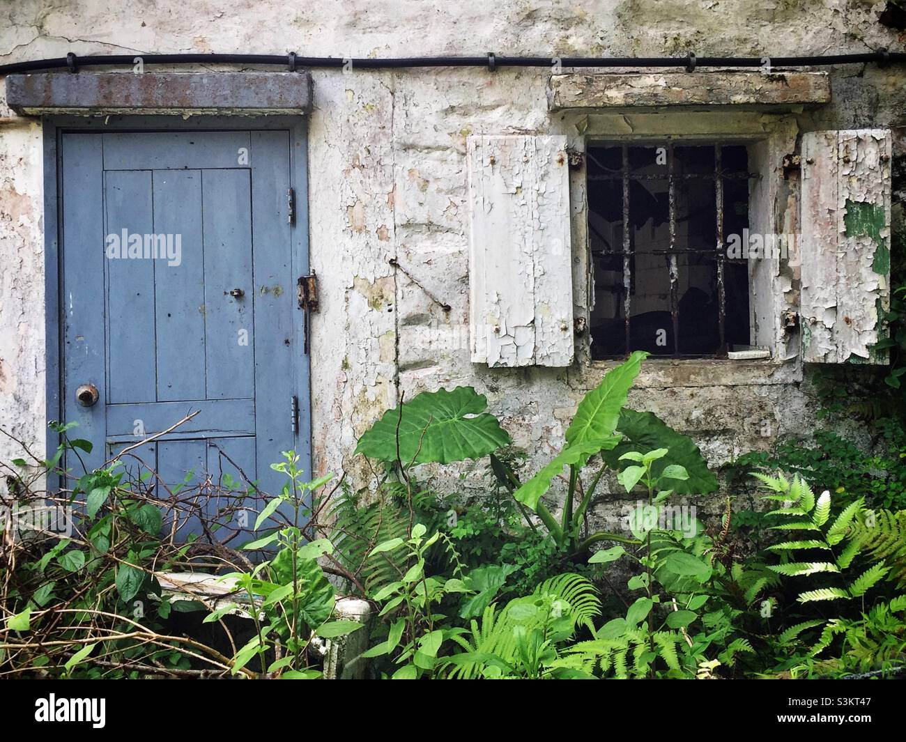 An abandoned house, formerly the kitchen of the old Tea Garden Restaurant, Ngong Ping, Lantau Island, Hong Kong Stock Photo