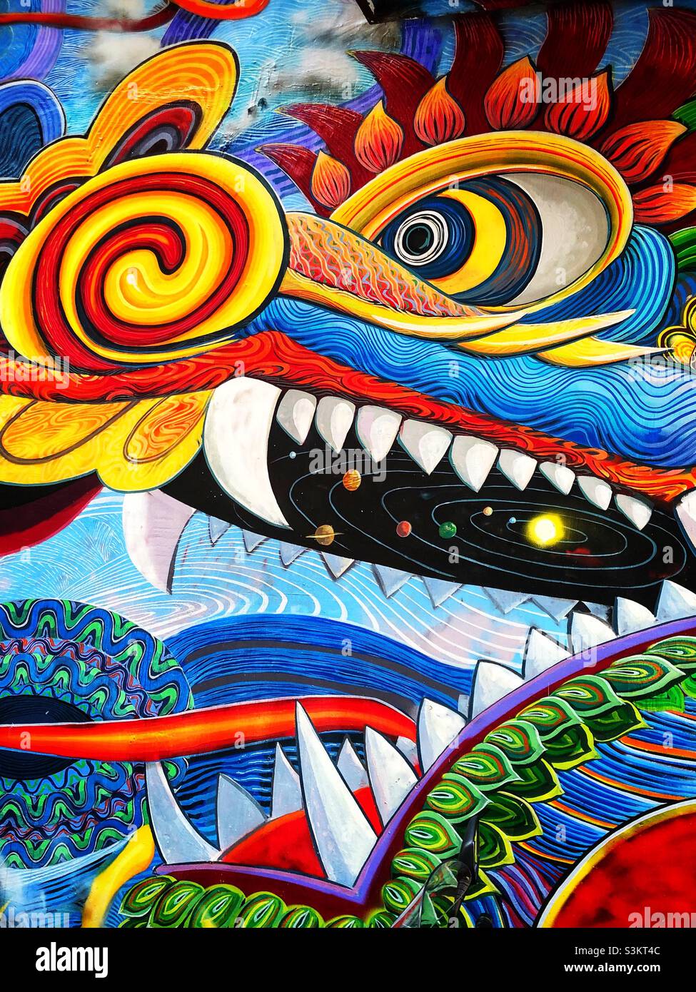 Mural of a stylised dragon, Wan Chai, Hong Kong Island - Smartphone Captured Stock Image