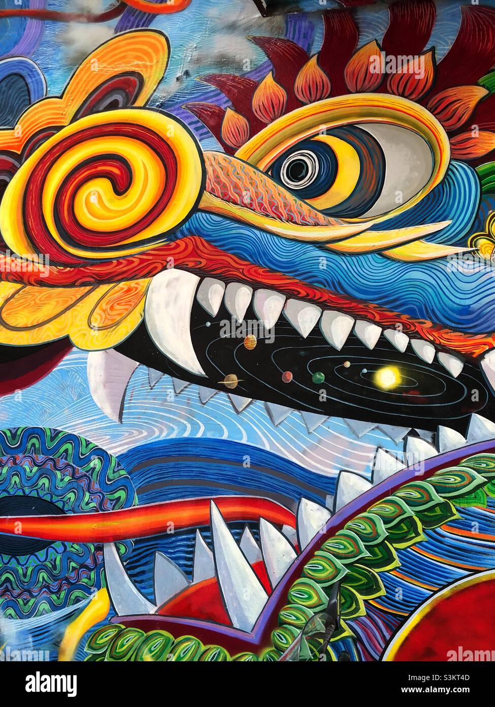 Mural of a stylised dragon, Wan Chai, Hong Kong Island - Smartphone Captured Stock Image