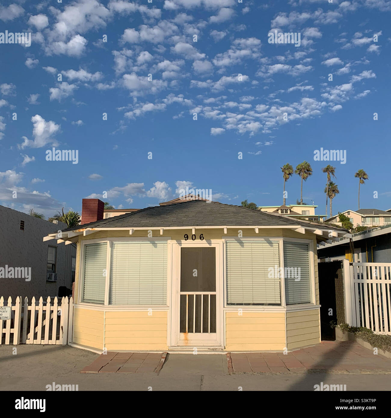 A cottage overlooking Oceanside City Beach, Oceanside, San Diego County, California, United States, North America - Smartphone Captured Stock Image