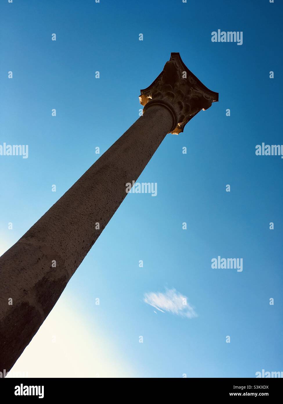 Low angle view of ancient Roman corinthian column 2nd-4th century - Smartphone Captured Stock Image