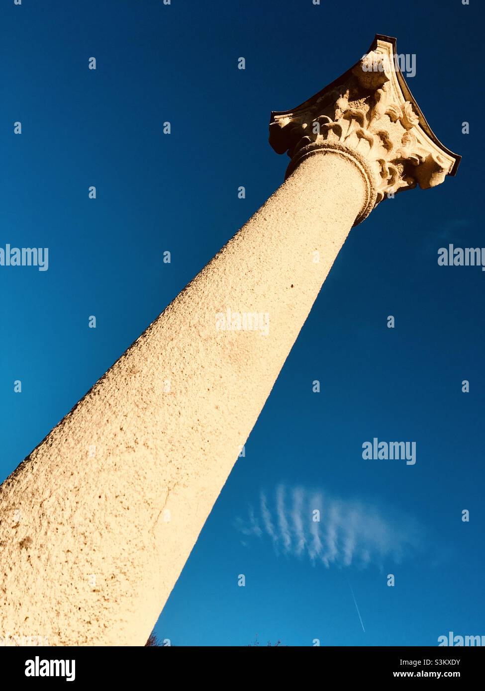Low angle view of ancient Roman corinthian column 2nd-4th century - Smartphone Captured Stock Image