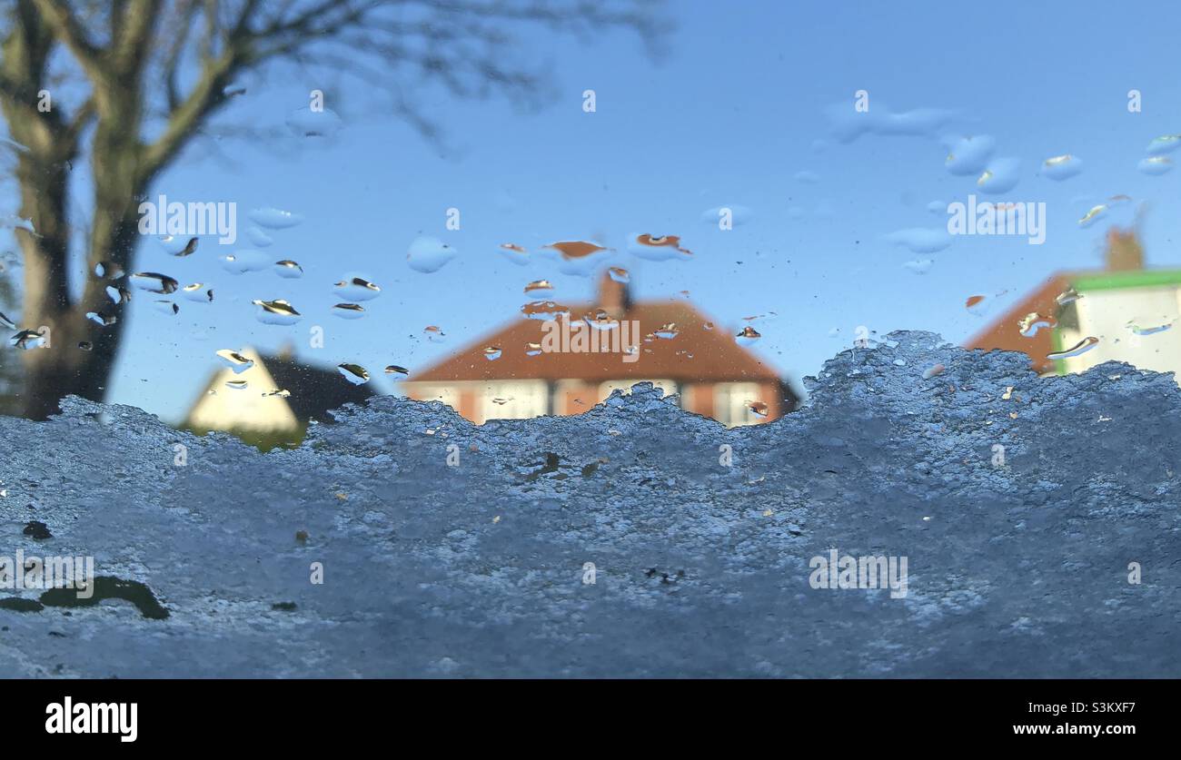 Snow on a car windscreen Stock Photo