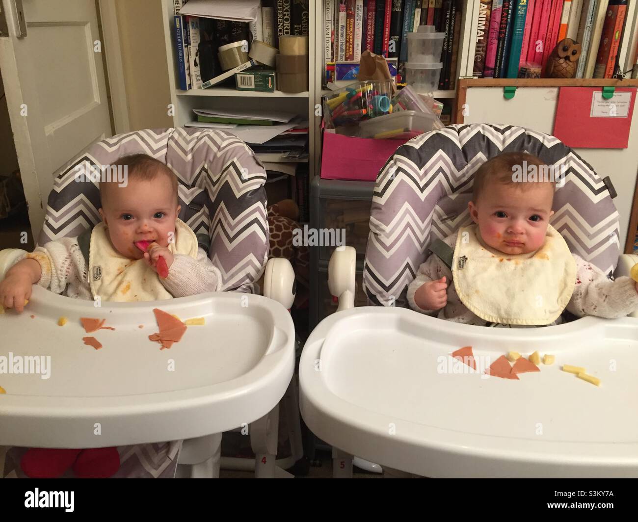 Weaning twins Stock Photo
