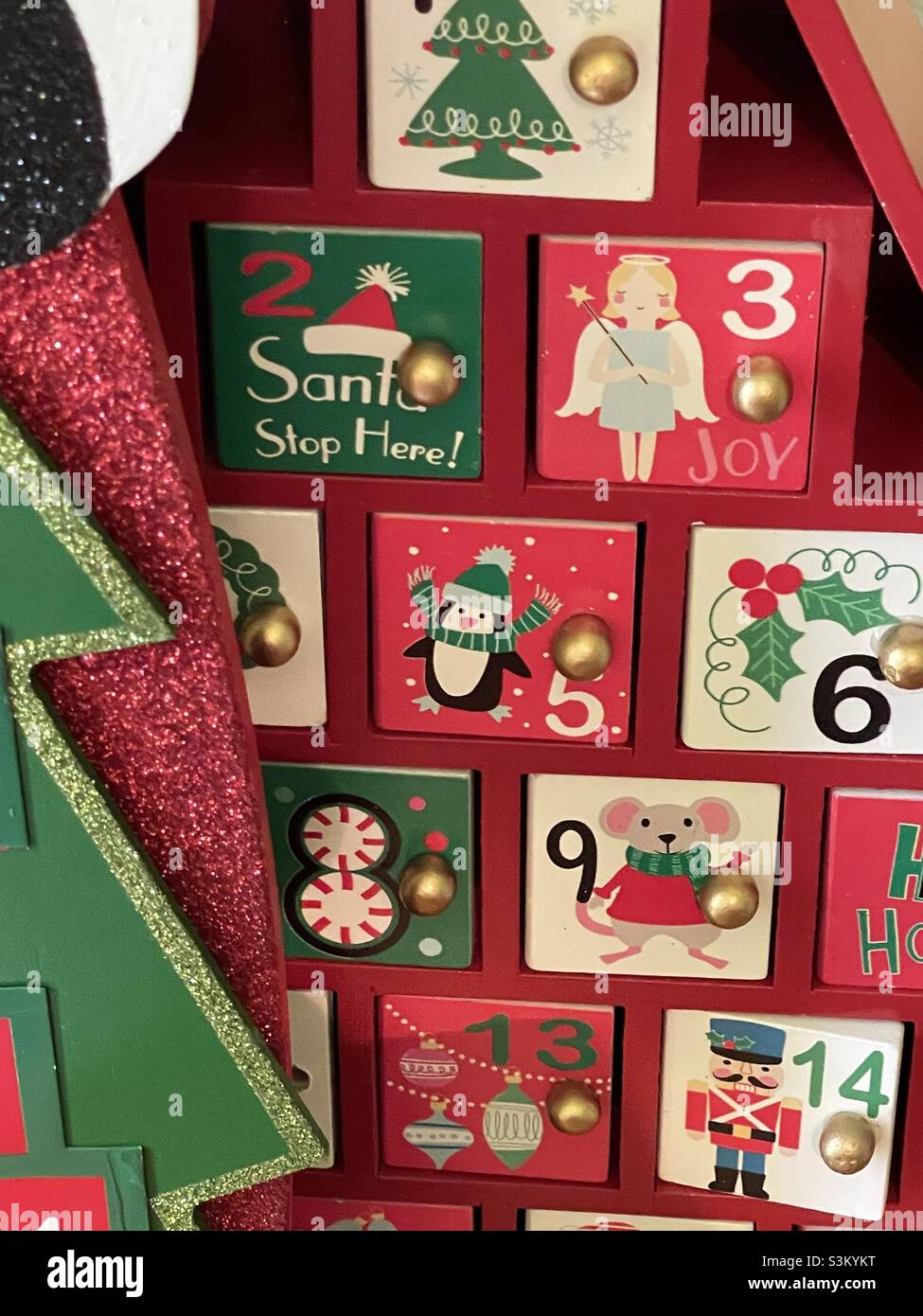 Christmas advent calendars as part of a home’s seasonal decorations in Utah, USA. Stock Photo