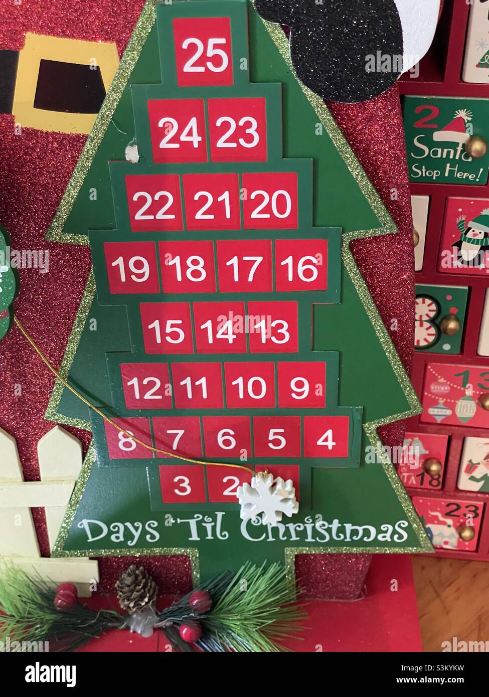 Christmas advent calendars as part of a home’s seasonal decorations in Utah, USA. - Smartphone Captured Stock Image