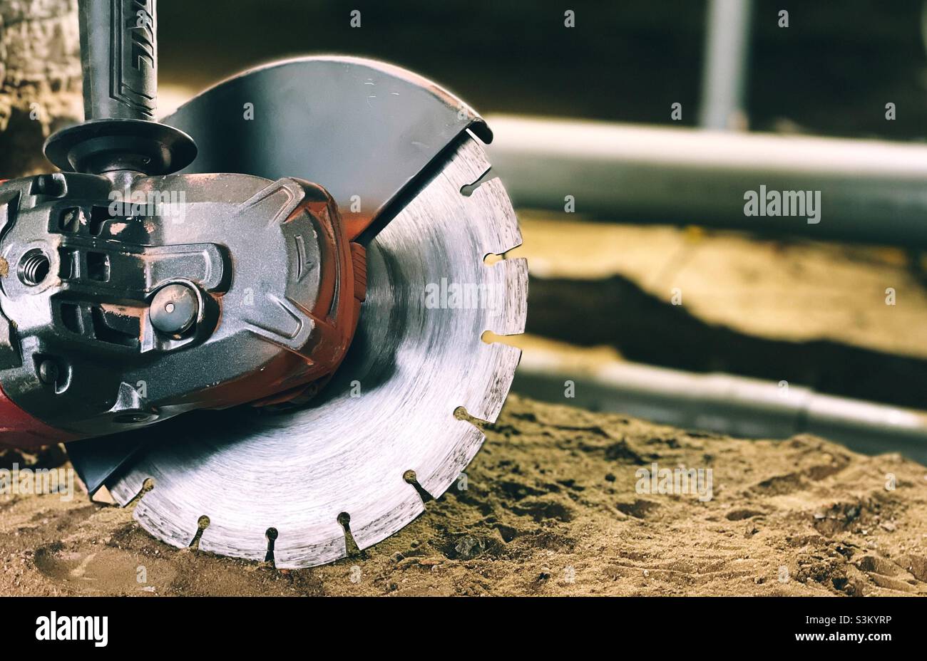 Grinding machine on a construction site - Smartphone Captured Stock Image