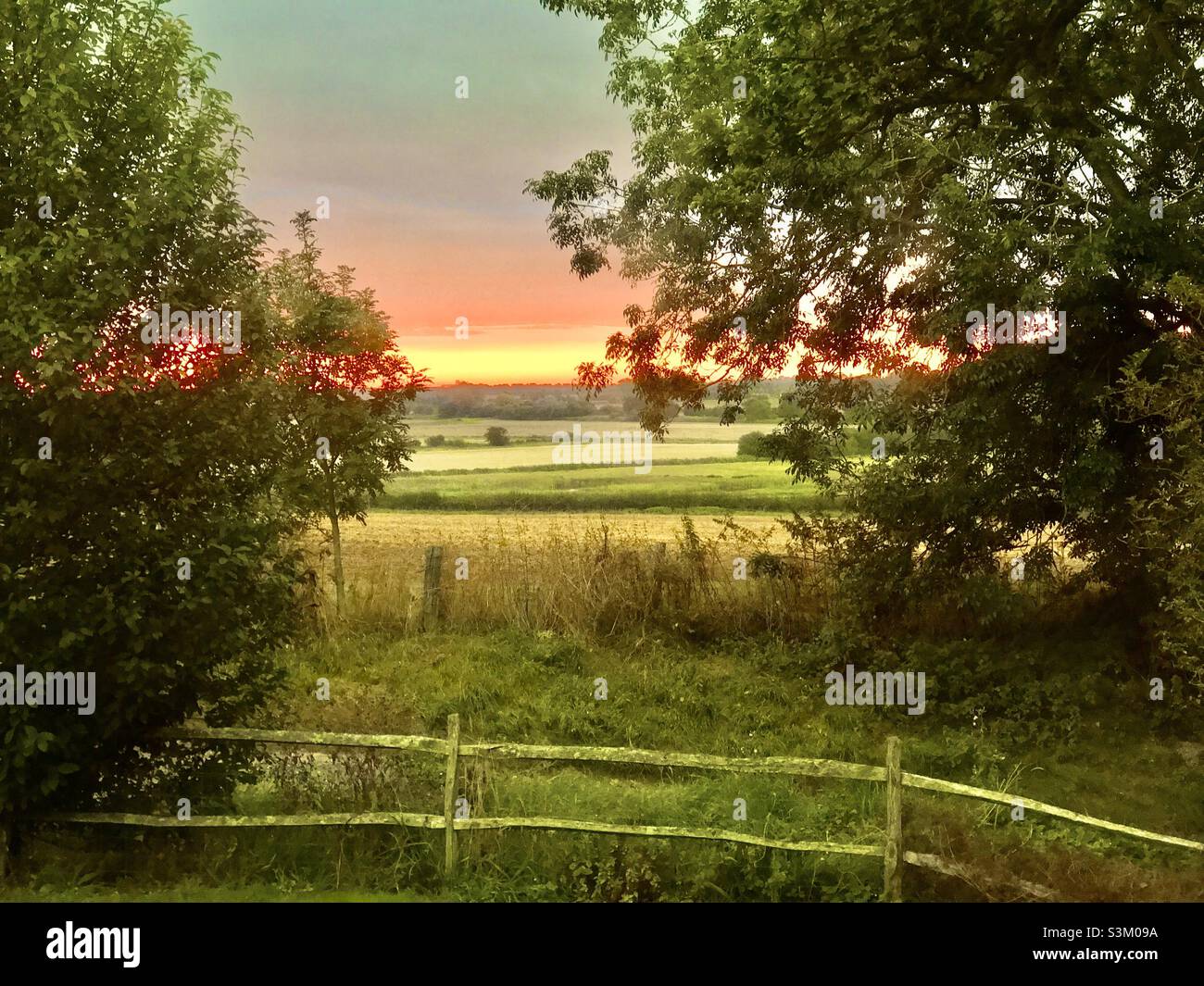 Colourful Sunrise near Rye in Sussex Stock Photo