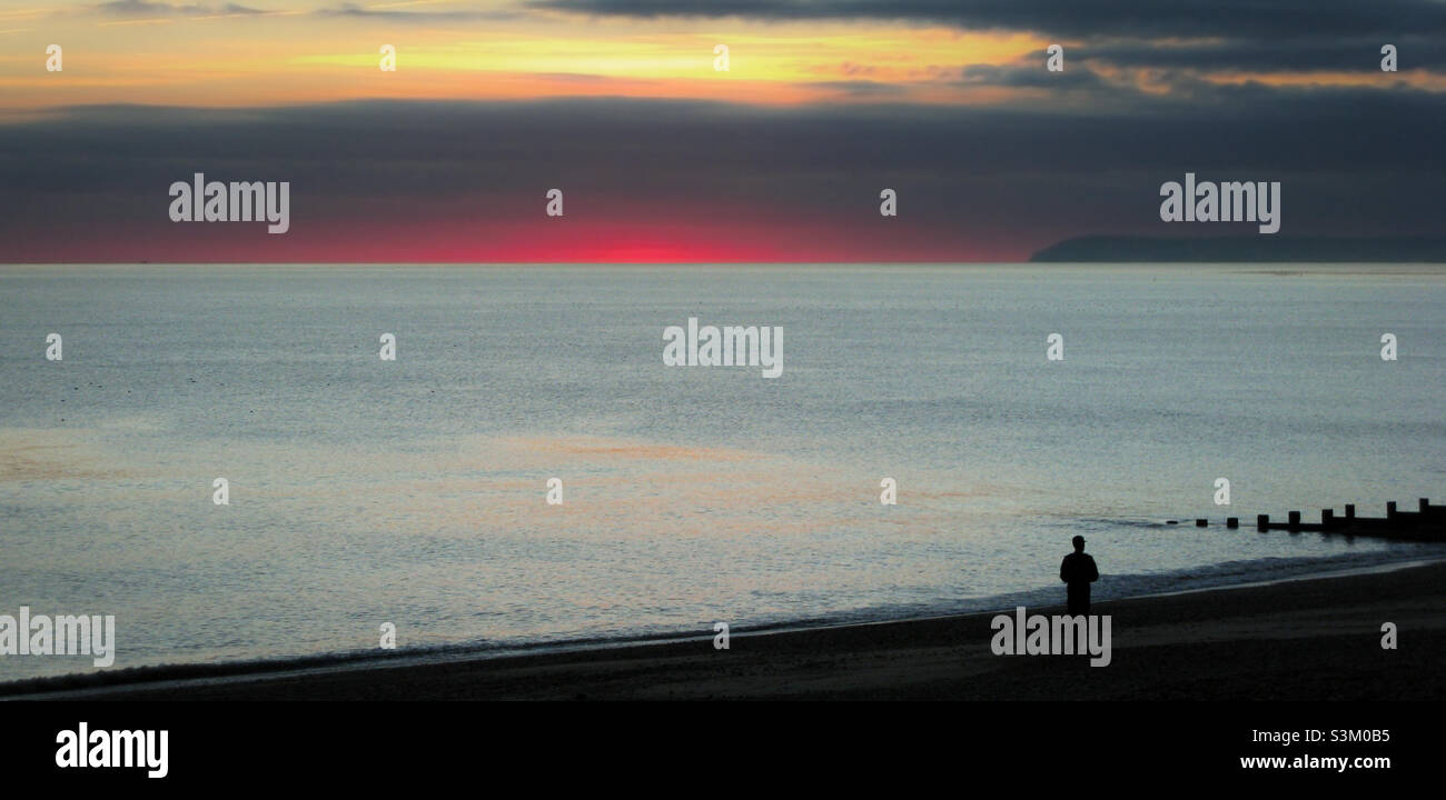 Vivid winter sunset over the English Channel - Smartphone Captured Stock Image