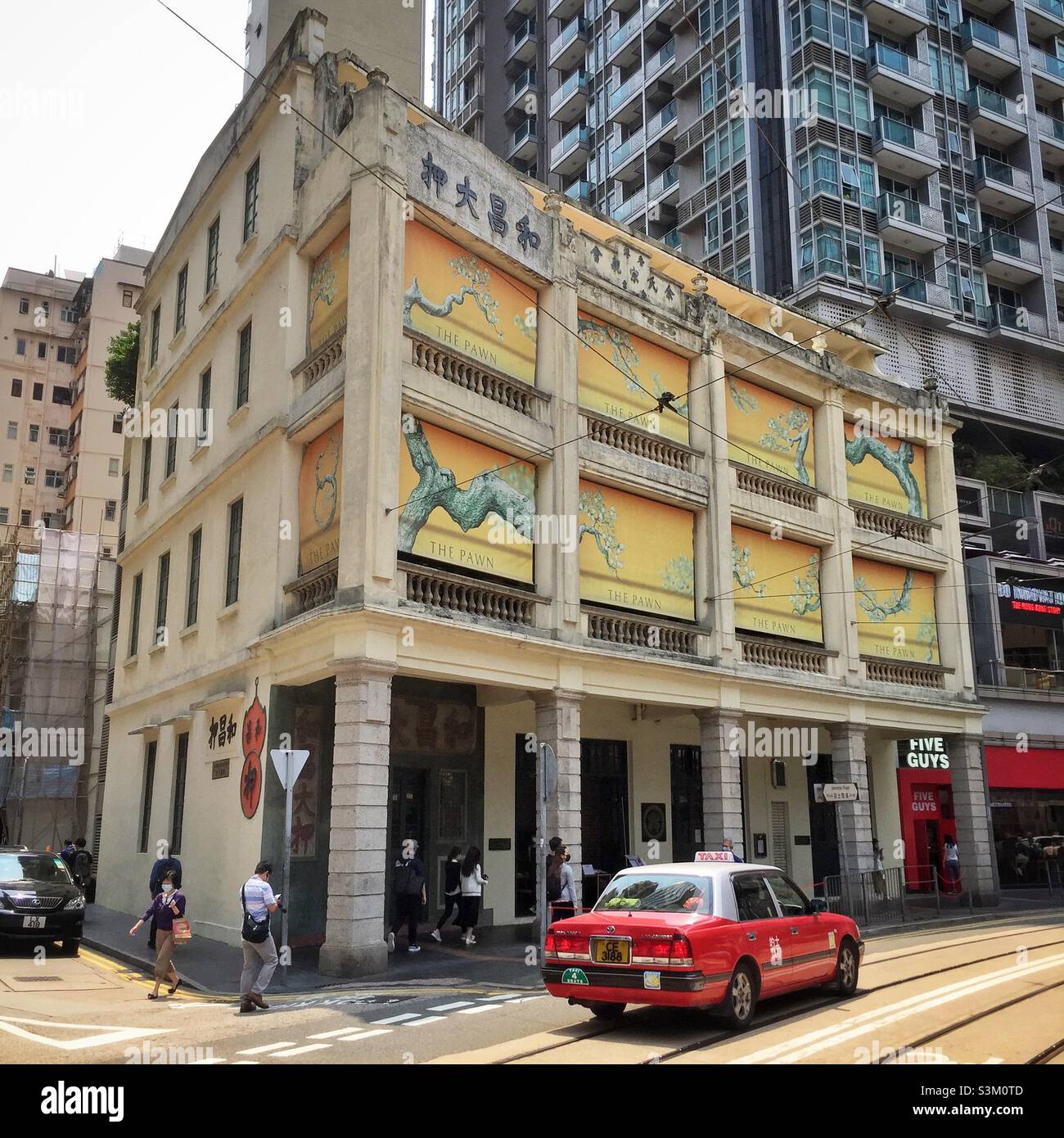 The Pawn, a restaurant and bar in the renovated tong lau, or shop-house, which was once the Woo Cheong Pawn Shop, Wan Chai, Hong Kong Island - Smartphone Captured Stock Image