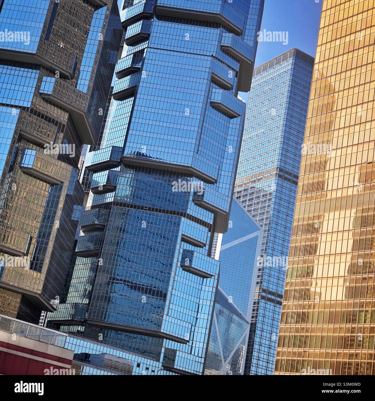 High-rise buildings in Admiralty, Hong Kong Island: (l to r) Lippo Centre, Bank of China Tower, Cheung Kong Center, Far East Finance Centre - Smartphone Captured Stock Image High-rise buildings in Admiralty, Hong Kong Island: (l to r) Lippo Centre, Bank of China Tower, Cheung Kong Center, Far East Finance Centre - Smartphone Captured Stock Image