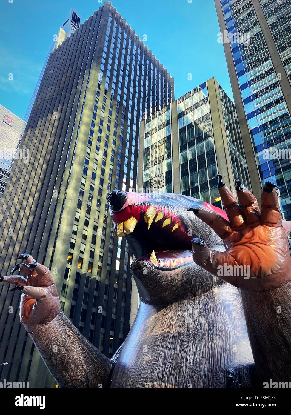 A giant inflatable rat on a union picket line in midtown Manhattan