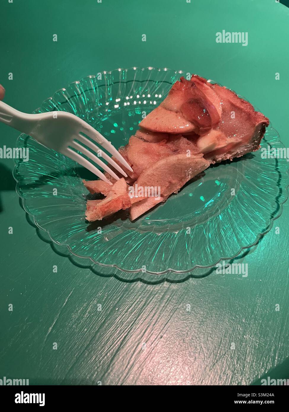 Getting a fork full of Apple tart - Smartphone Captured Stock Image