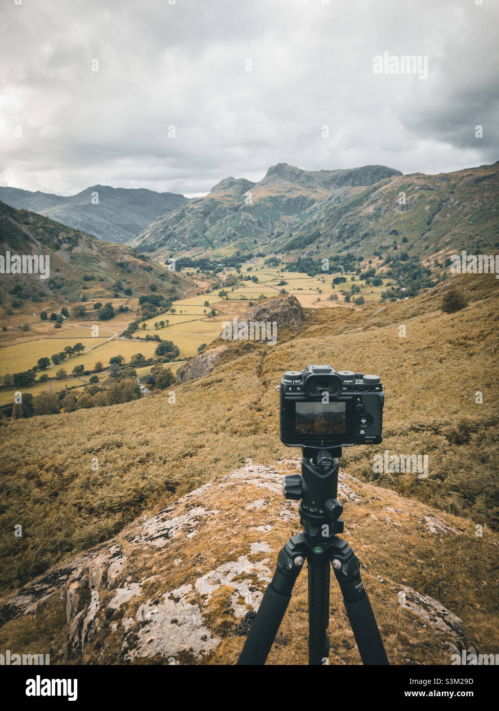 Capturing a photograph of the Langdale Valley, Lake District, UK - Smartphone Captured Stock Image