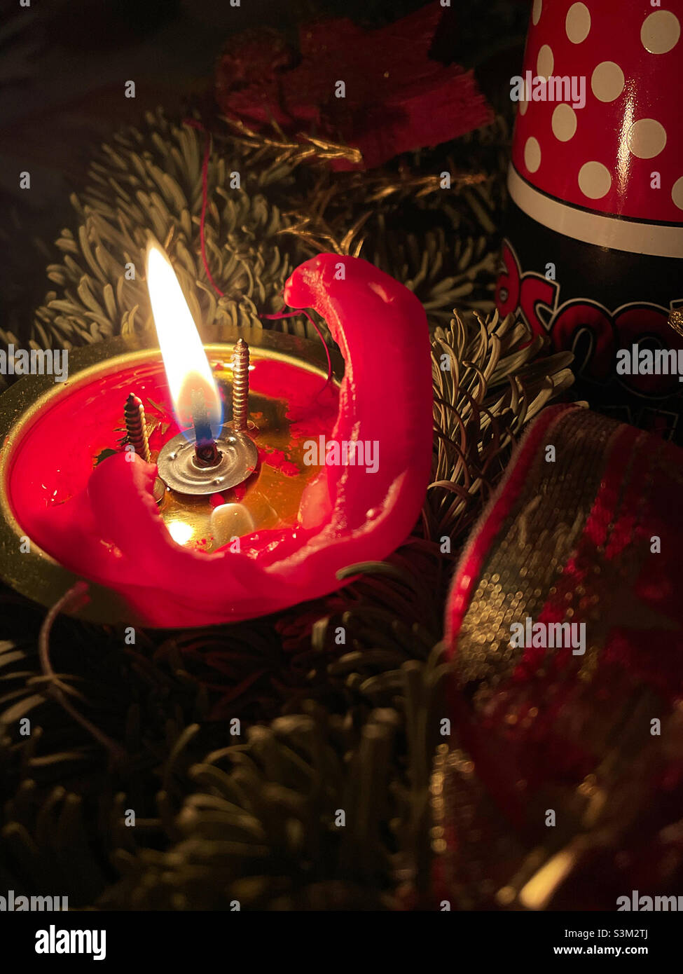 One Candle. Stock Photo