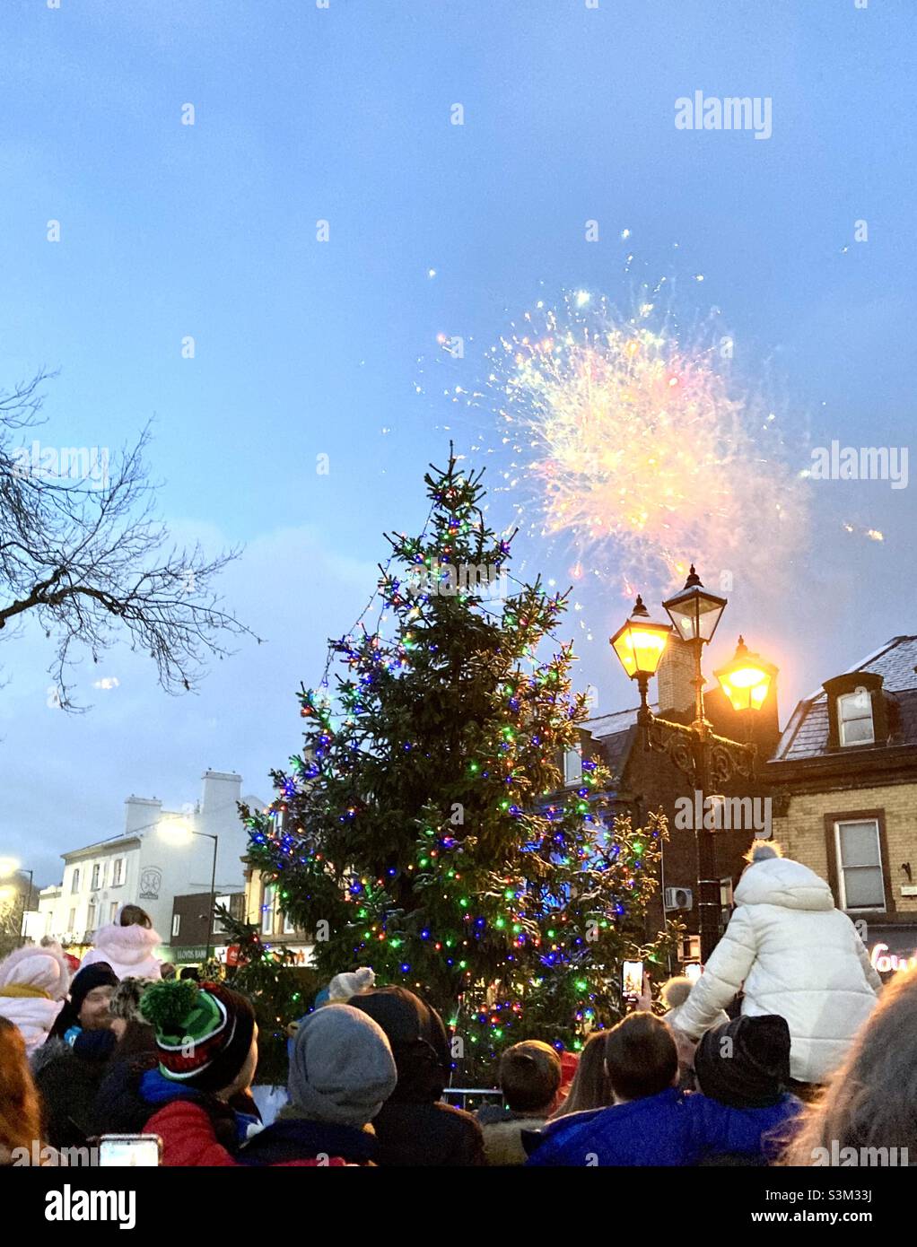 Woolton Christmas tree lights switch on Stock Photo