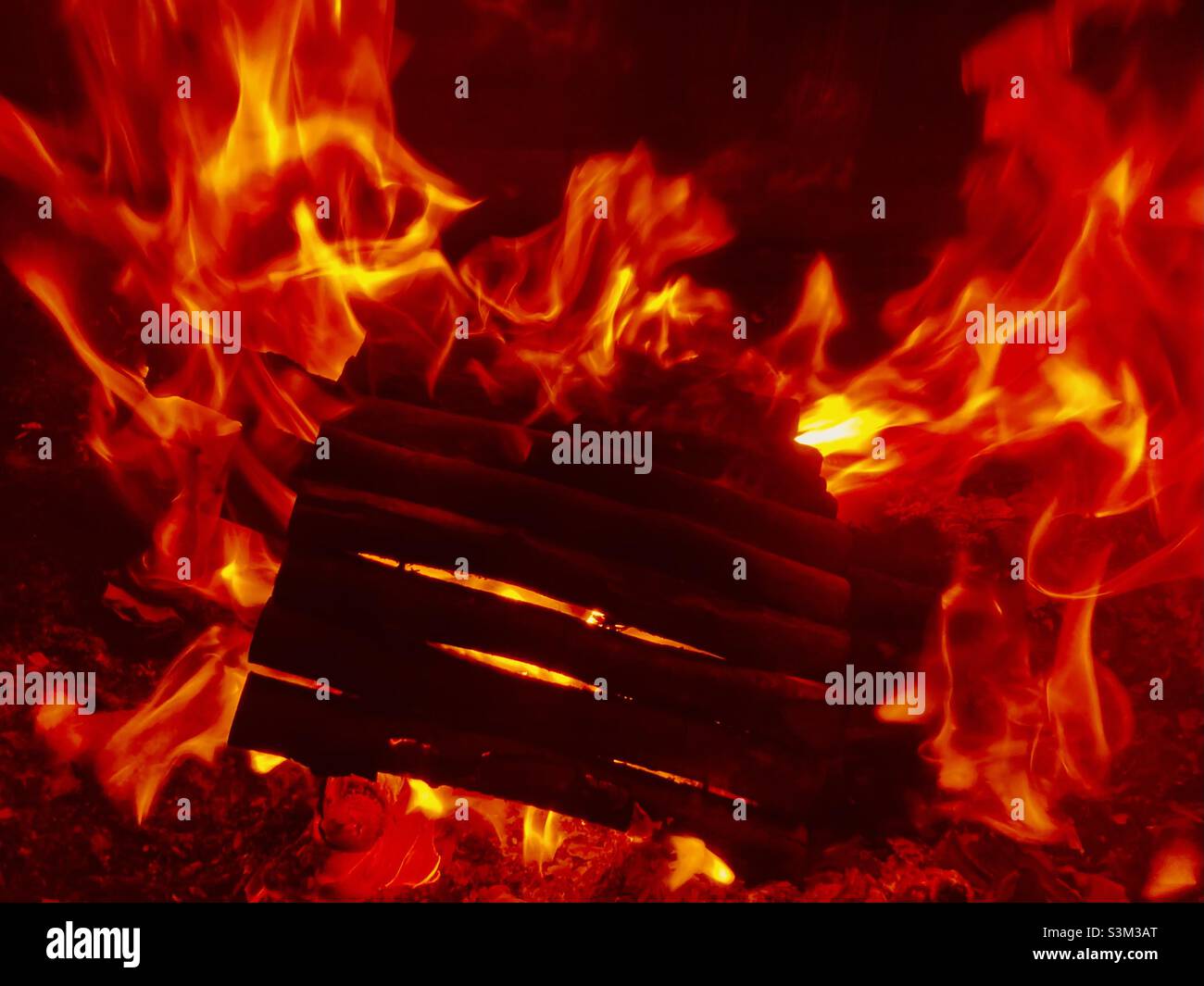 A wood fire in the fireplace - Smartphone Captured Stock Image