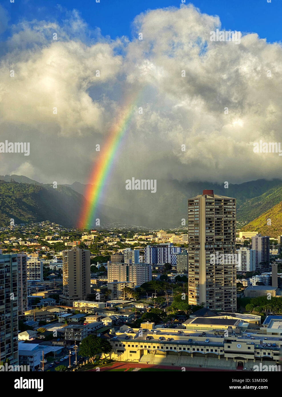 Rainbow in the Manoa Valley on Oahu, Hawaii Stock Photo