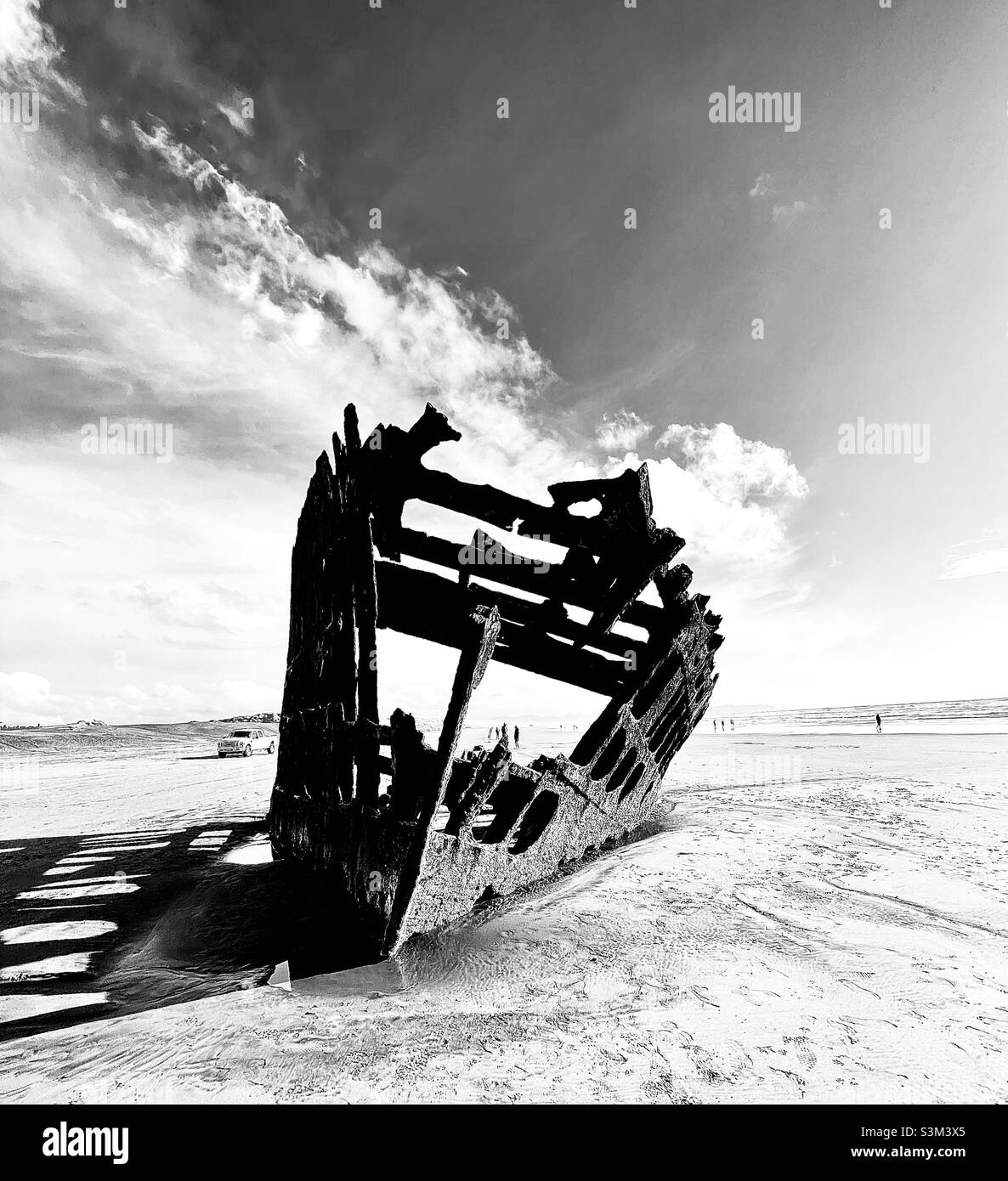 Wreck of Peter Iredale, in Black & White Stock Photo