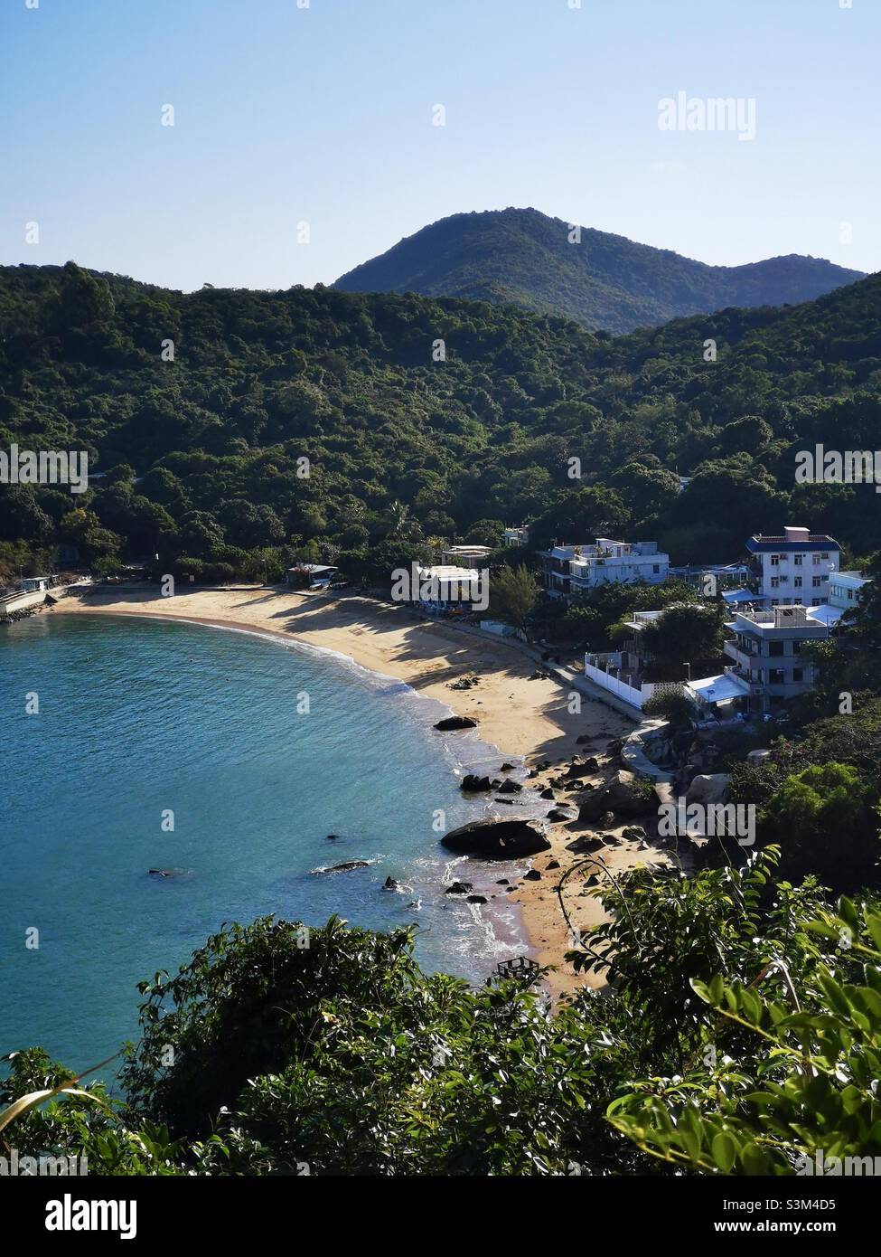 Aerial view of Mo Tat beach on Lamma island in Hong Kong. Stock Photo