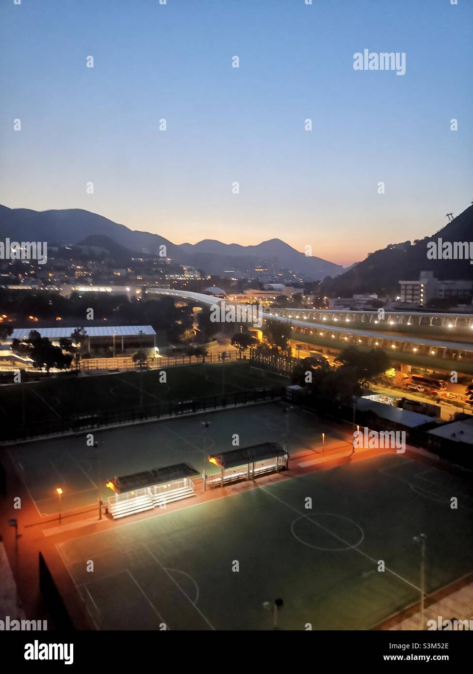 A view of the football pitches in Wong Chuk Hang, Hong Kong. - Smartphone Captured Stock Image