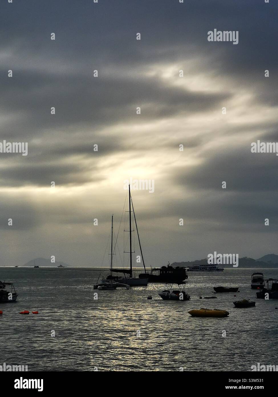 A cloudy day over Yung Shue Wan in Lamma island in Hong Kong. - Smartphone Captured Stock Image