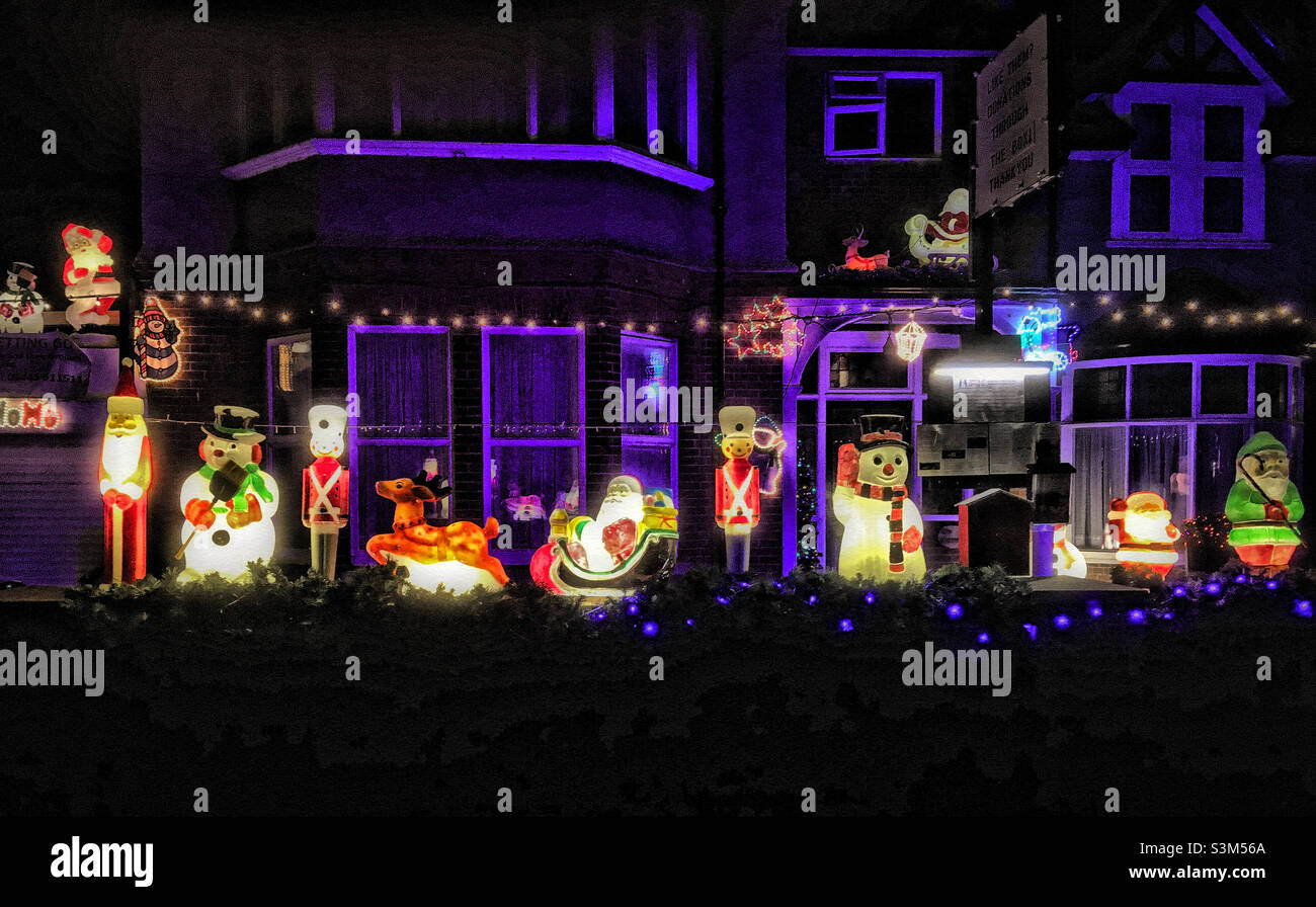 Close Up of Illuminated Christmas Decorations, Dover Road, Walmer, Kent - Smartphone Captured Stock Image