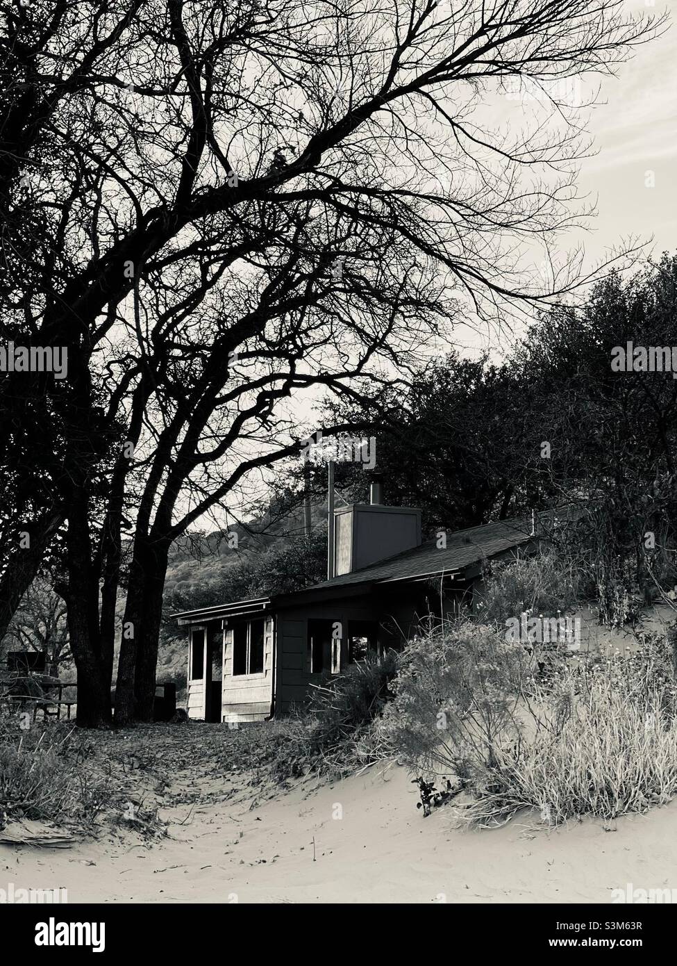 Black and White Cabin Stock Photo - Alamy