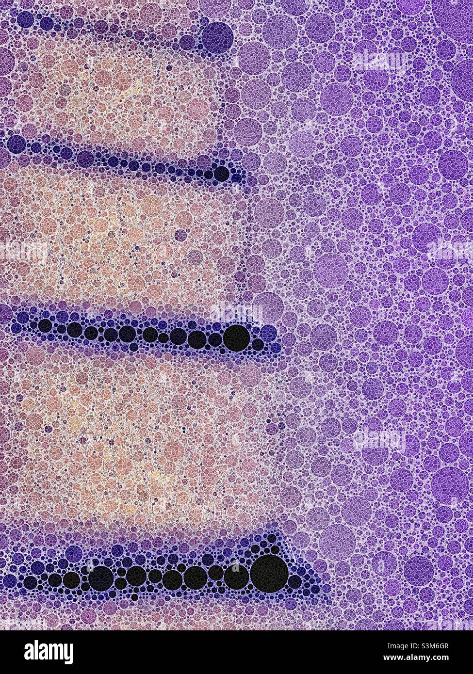 Stairway heading down between the 2nd and 1st floors inside a home. The IOS app Percolator was used to create the dotted, abstract pattern. - Smartphone Captured Stock Image