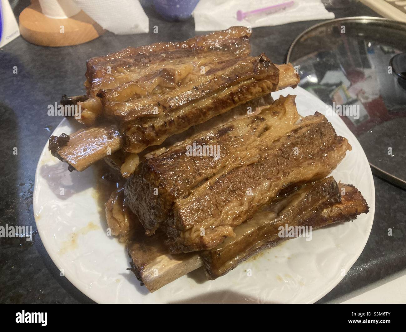 Beef Ribs slow cooked in Guinness Stock Photo