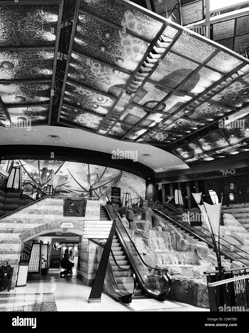 November, 2021, A black and white image taken in the Casino of the Sky, Mohegan Sun Casino, Uncasville, New London County, Connecticut, United States, North America - Smartphone Captured Stock Image
