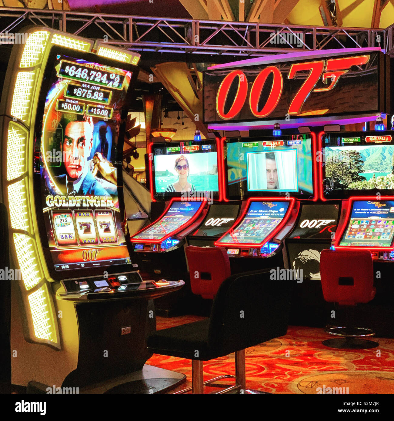 Slot machines, Casino of the Sky, Mohegan Sun, Uncasville, New London County, Connecticut, United States Stock Photo