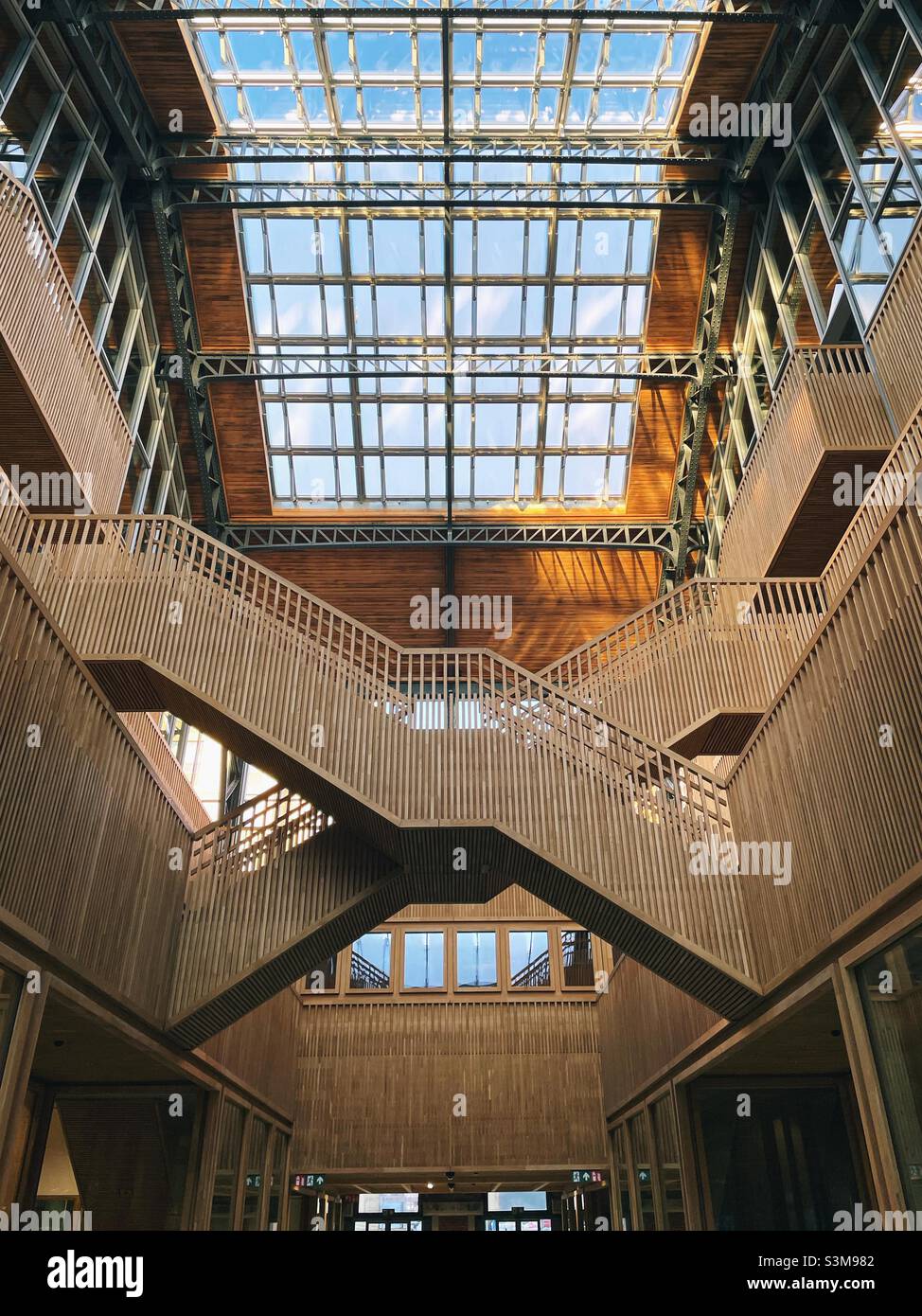 Wooden stairs in an historic art deco building - Smartphone Captured Stock Image
