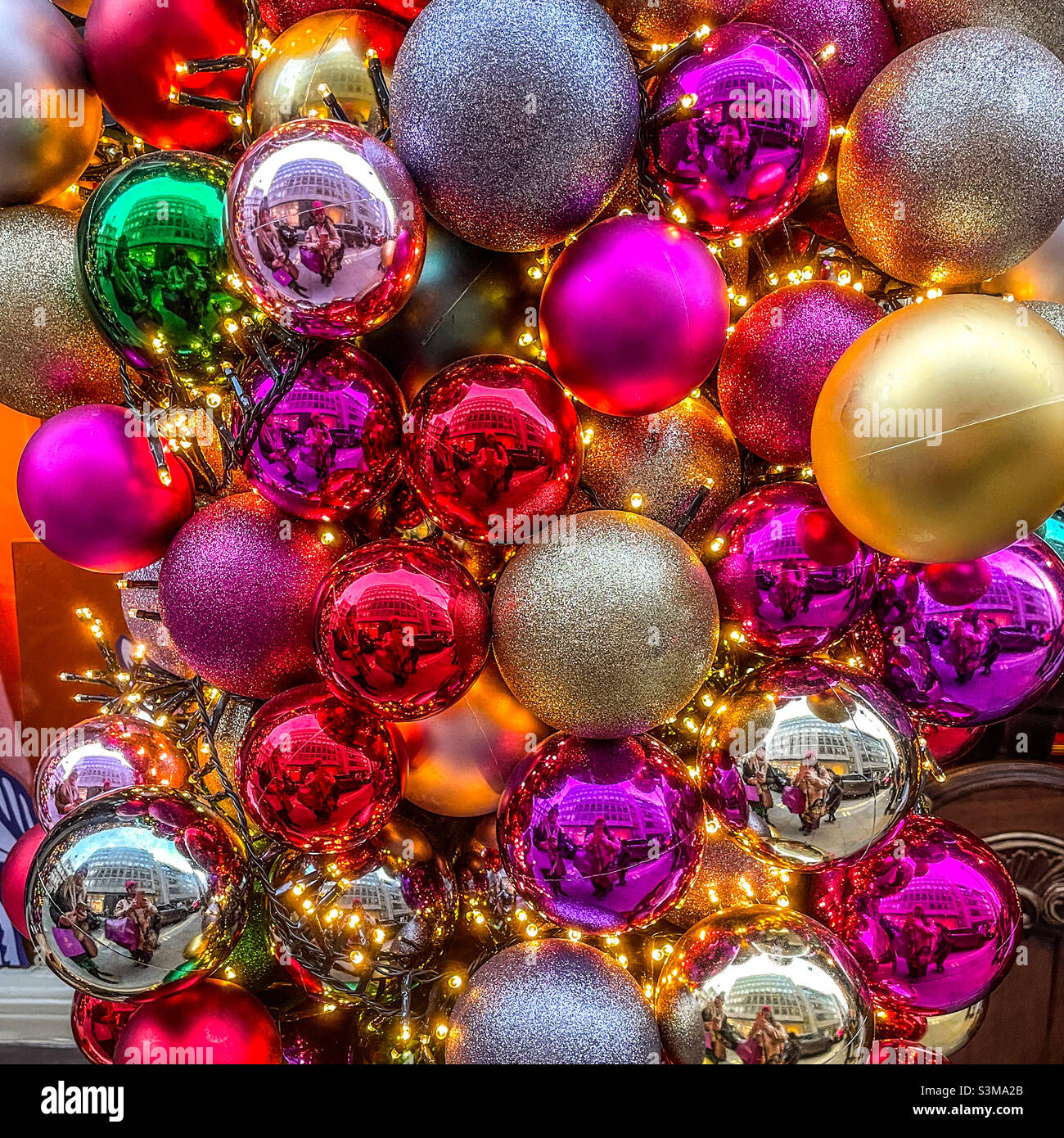 Christmas festive bauble display Stock Photo - Alamy