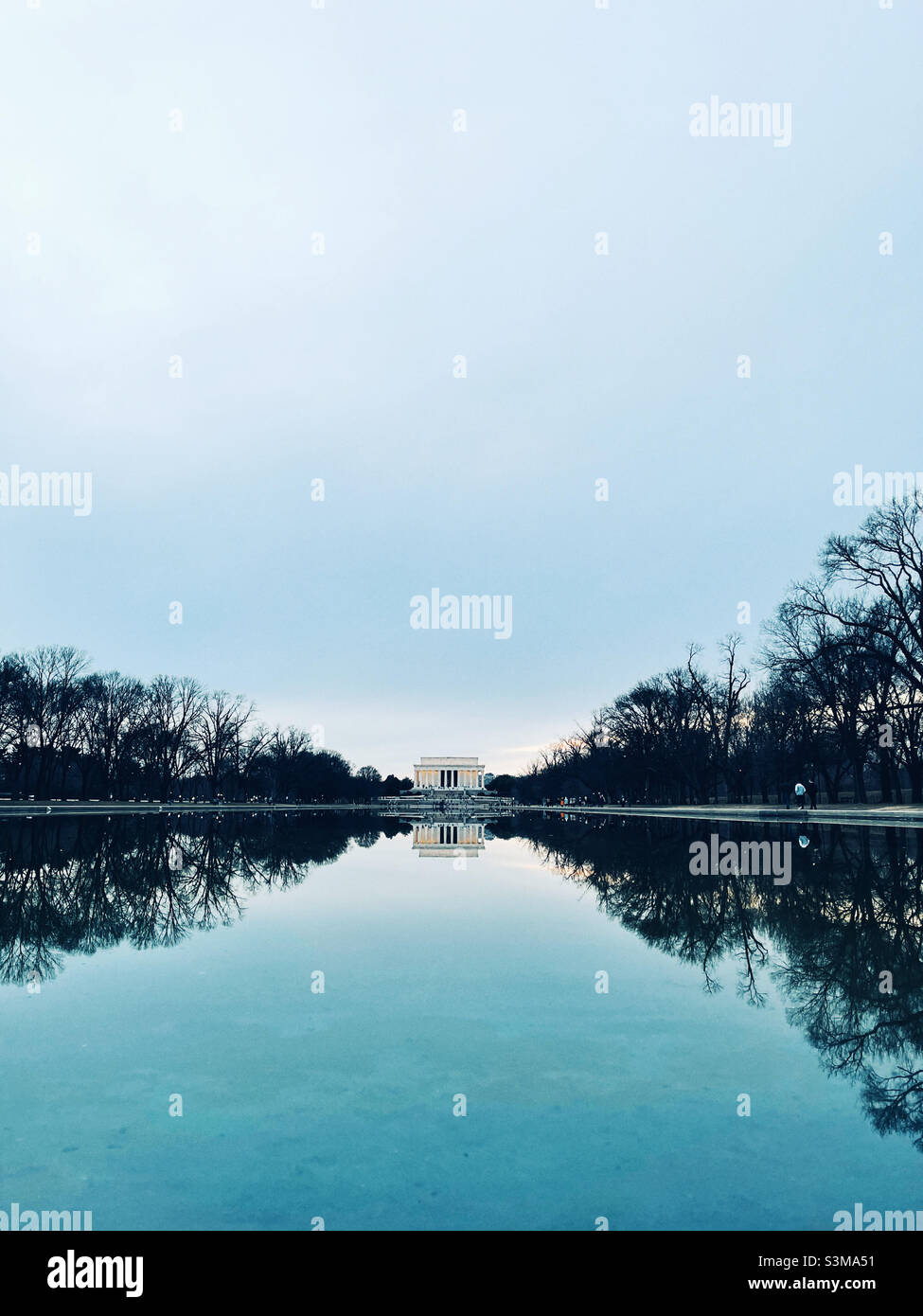 Reflection pool and Lincoln memorial at national  mall in Washington DC at dusk - Smartphone Captured Stock Image