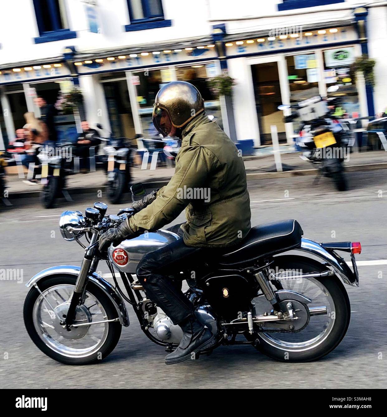 1950s BSA Motorcycle - Matlock Bath Derbyshire U.K. - Smartphone Captured Stock Image