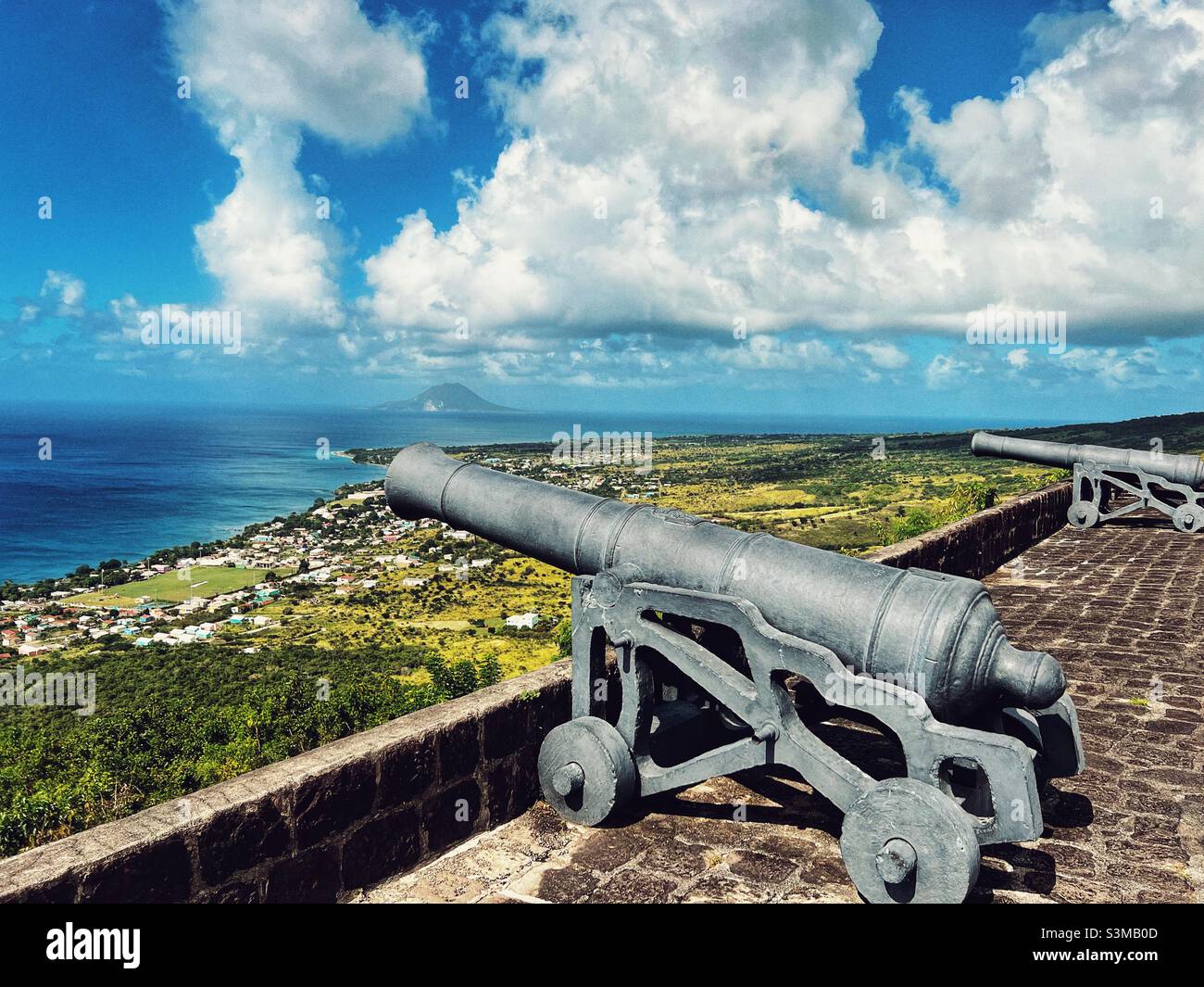 Brimstone Hill Fortress in St.kitts, West Indies. Cannons overlooking the Caribbean Sea - Smartphone Captured Stock Image