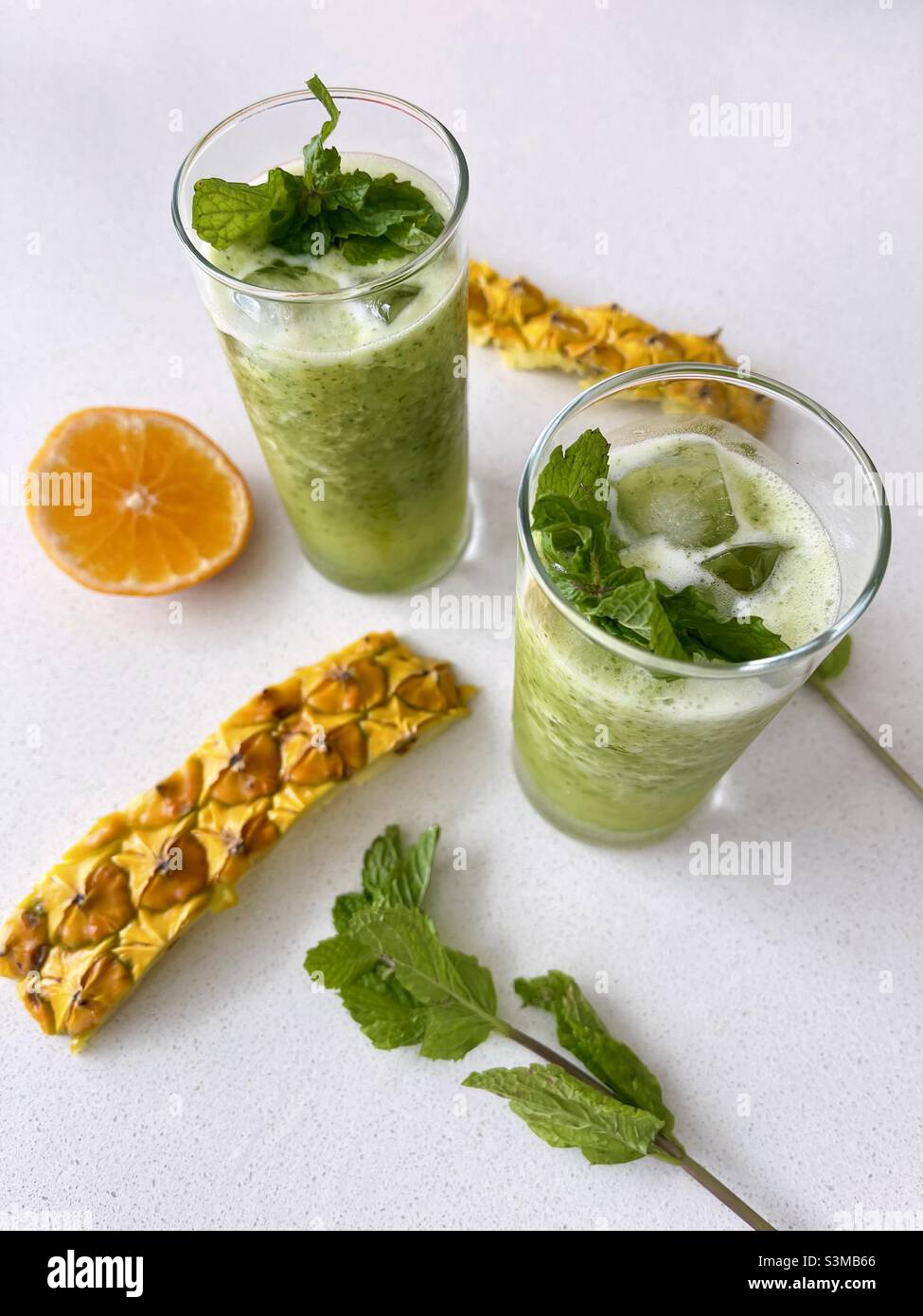 Pineapple and mint juice, mint and pineapple pieces Stock Photo Alamy
