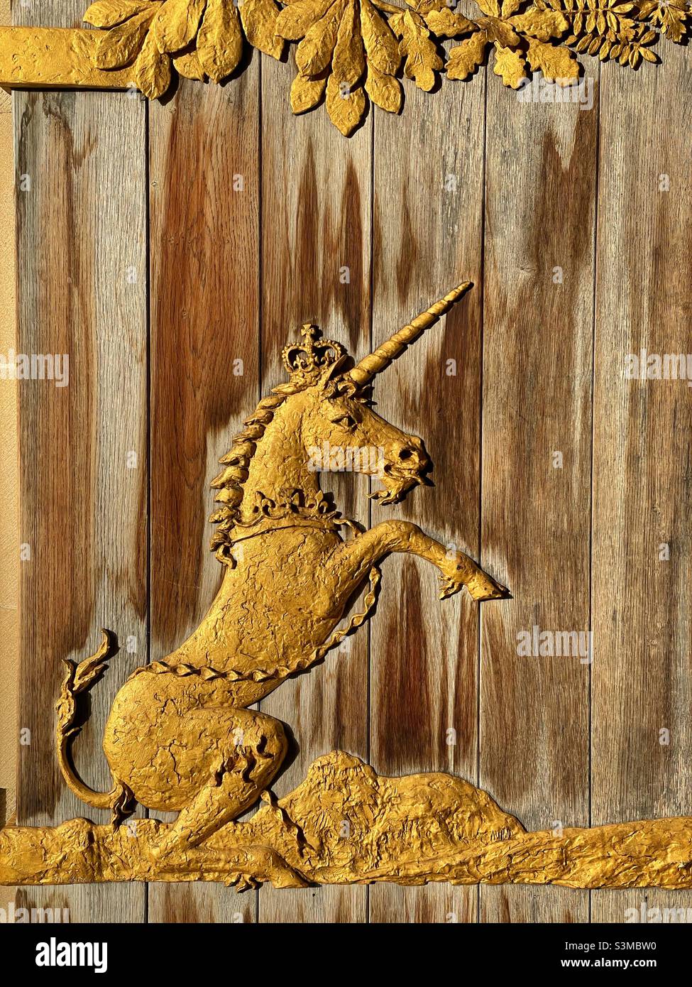Unicorn detail of the door of the Queen’s Gallery in Edinburgh, Scotland. - Smartphone Captured Stock Image