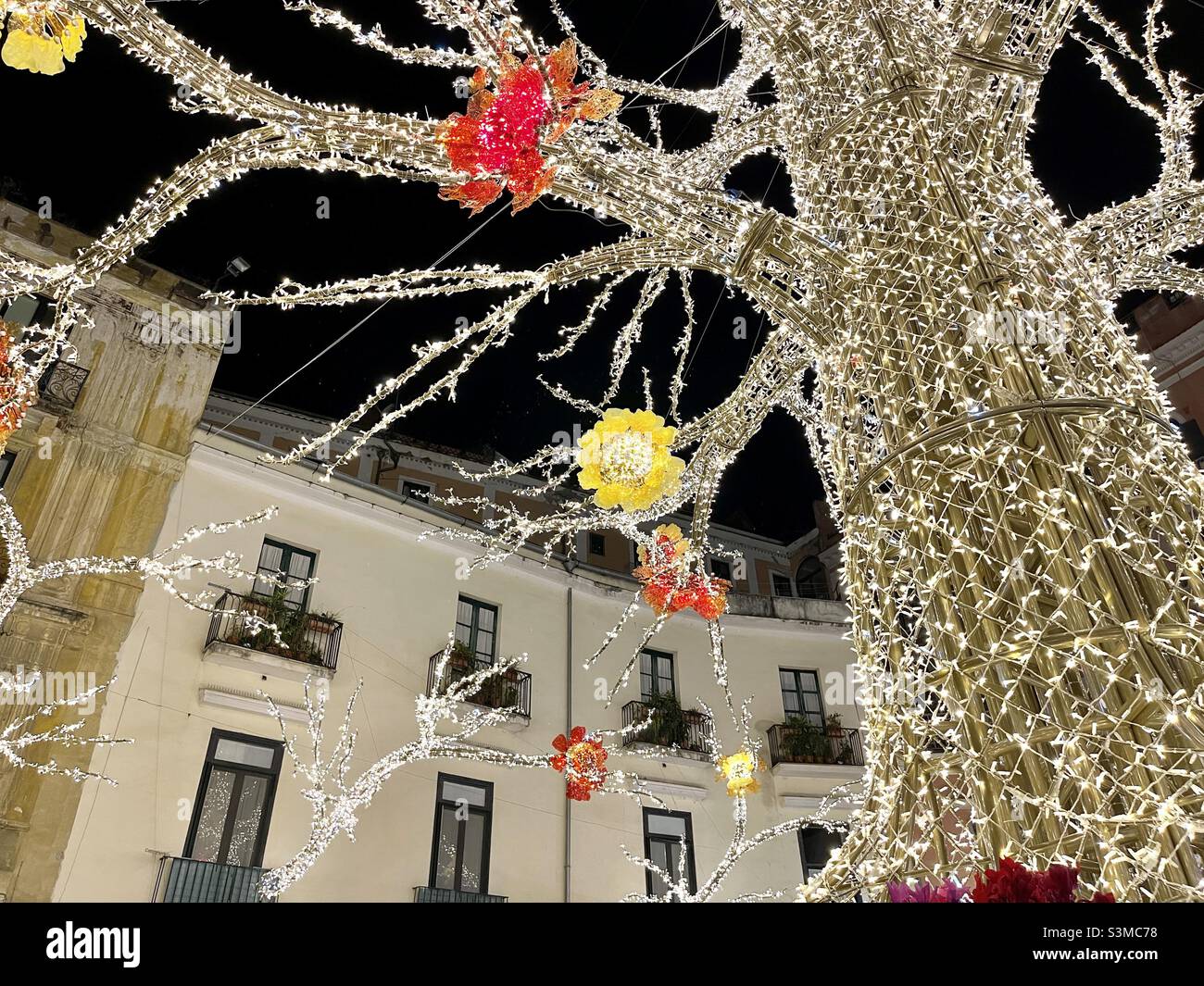 Salerno Christmas lights, Flavio Gioia square Stock Photo