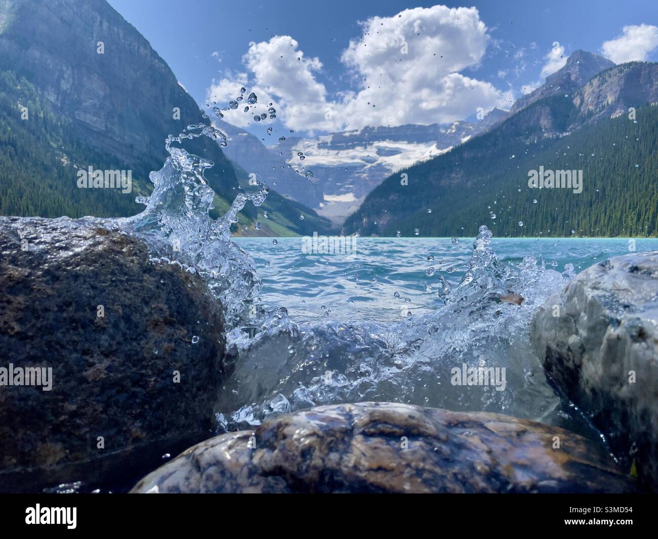 Water Splash at Lake Louise Alberta Stock Photo Alamy