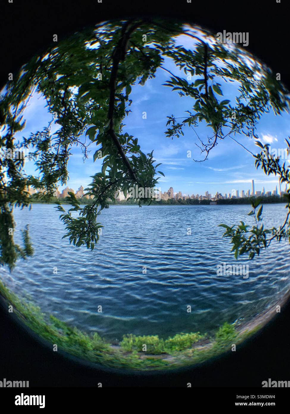 Fisheye shot of Jacqueline Reservoir New York. - Smartphone Captured Stock Image